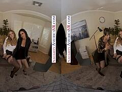虚拟现实色情: Jaime, Michaelelle, Kayley Gunner 和 Lexi Luna 穿着办公室制服